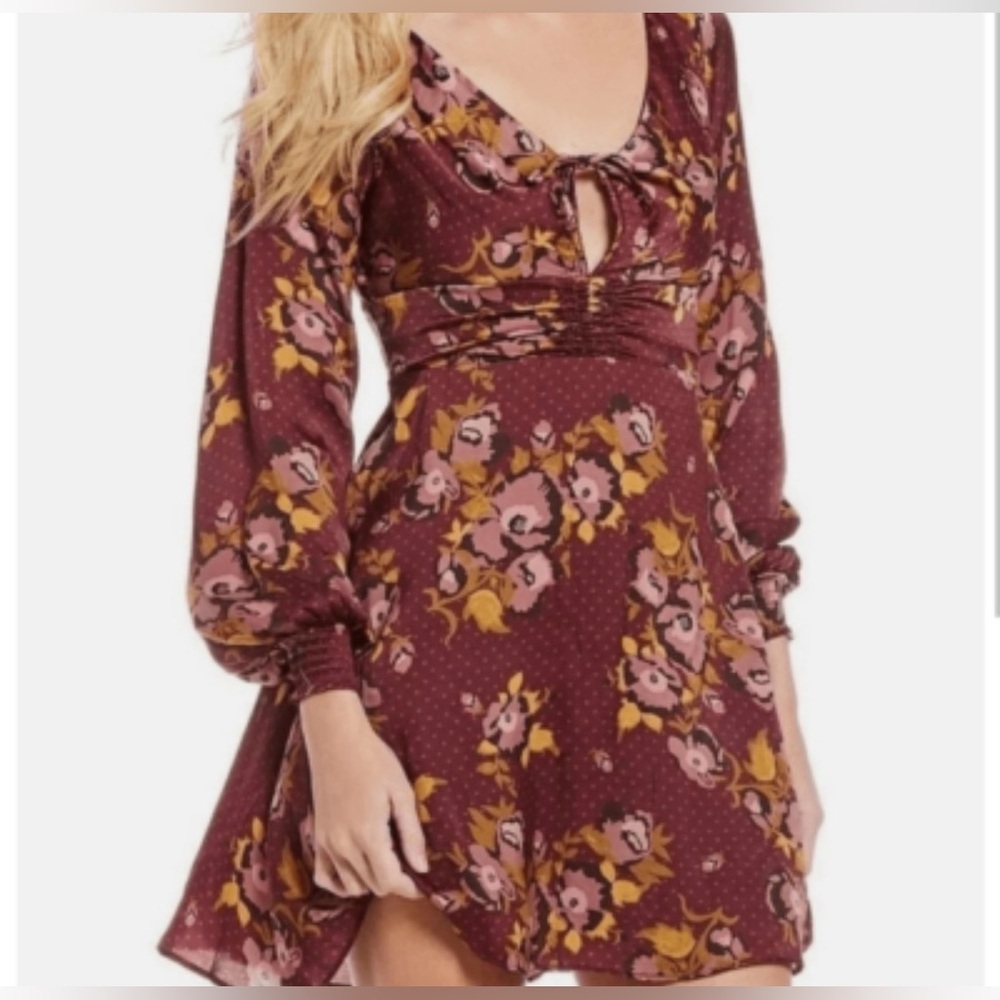 Free People Morning Floral Burgundy Mini Dress